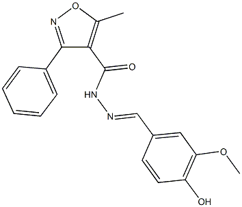 N'-(4-hydroxy-3-methoxybenzylidene)-5-methyl-3-phenyl-4-isoxazolecarbohydrazide Struktur