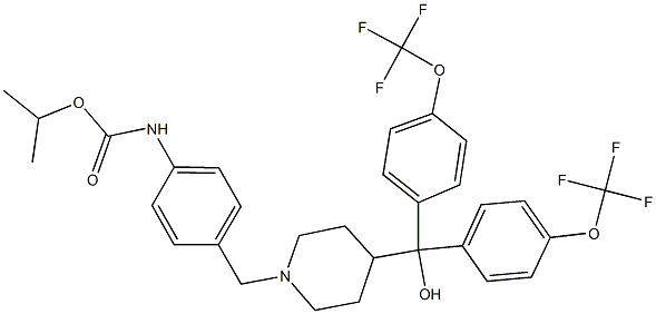 isopropyl 4-{[4-(hydroxy{bis[4-(trifluoromethoxy)phenyl]}methyl)-1-piperidinyl]methyl}phenylcarbamate Struktur