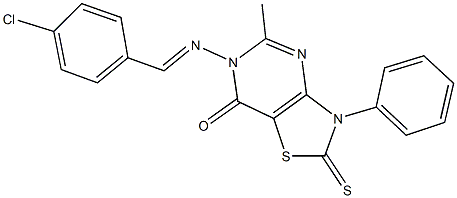 6-[(4-chlorobenzylidene)amino]-5-methyl-3-phenyl-2-thioxo-2,3-dihydro[1,3]thiazolo[4,5-d]pyrimidin-7(6H)-one Struktur