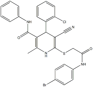 6-{[2-(4-bromoanilino)-2-oxoethyl]sulfanyl}-4-(2-chlorophenyl)-5-cyano-2-methyl-N-phenyl-1,4-dihydro-3-pyridinecarboxamide Struktur