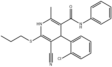 4-(2-chlorophenyl)-5-cyano-2-methyl-N-phenyl-6-(propylsulfanyl)-1,4-dihydro-3-pyridinecarboxamide Struktur