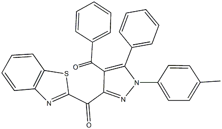 [3-(1,3-benzothiazol-2-ylcarbonyl)-1-(4-methylphenyl)-5-phenyl-1H-pyrazol-4-yl](phenyl)methanone Struktur