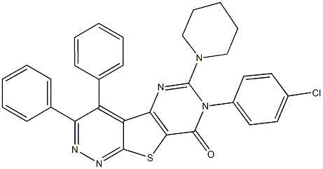 7-(4-chlorophenyl)-3,4-diphenyl-6-(1-piperidinyl)pyrimido[4',5':4,5]thieno[2,3-c]pyridazin-8(7H)-one Struktur