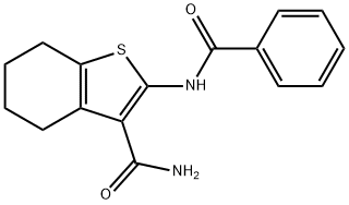 2-(benzoylamino)-4,5,6,7-tetrahydro-1-benzothiophene-3-carboxamide Struktur