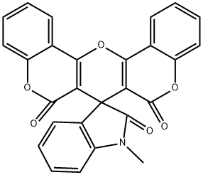 1'-methyl-1',3'-dihydrospiro[6H,7H,8H-chromeno[3',4':5,6]pyrano[3,2-c]chromene-7,3'-(2'H)-indole]-2',6,8-trione Struktur