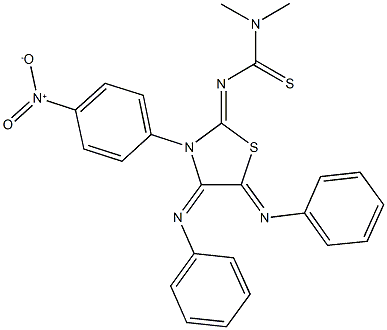 N'-[3-{4-nitrophenyl}-4,5-bis(phenylimino)-1,3-thiazolidin-2-ylidene]-N,N-dimethylthiourea Struktur