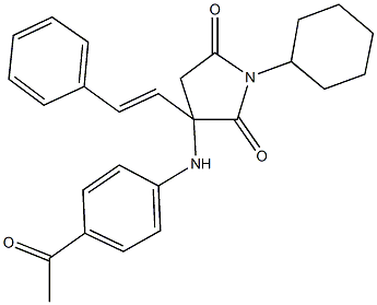 3-(4-acetylanilino)-1-cyclohexyl-3-(2-phenylvinyl)-2,5-pyrrolidinedione Struktur