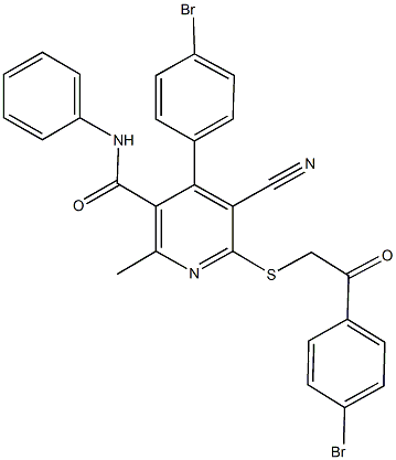 4-(4-bromophenyl)-6-{[2-(4-bromophenyl)-2-oxoethyl]sulfanyl}-5-cyano-2-methyl-N-phenylnicotinamide Struktur