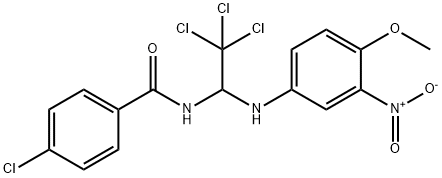 4-chloro-N-(2,2,2-trichloro-1-{3-nitro-4-methoxyanilino}ethyl)benzamide Struktur