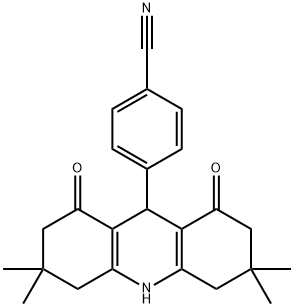 4-(3,3,6,6-tetramethyl-1,8-dioxo-1,2,3,4,5,6,7,8,9,10-decahydro-9-acridinyl)benzonitrile Struktur