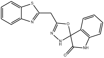 2-(2-oxo-1,3,4',5'-tetrahydrospiro[2H-indole-3,5'-[1,3,4]-oxadiazole]-2'-ylmethyl)-1,3-benzothiazole Struktur