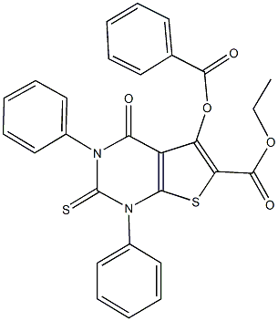 ethyl 5-(benzoyloxy)-4-oxo-1,3-diphenyl-2-thioxo-1,2,3,4-tetrahydrothieno[2,3-d]pyrimidine-6-carboxylate Struktur