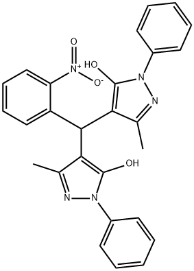 4-((5-hydroxy-3-methyl-1-phenyl-1H-pyrazol-4-yl){2-nitrophenyl}methyl)-3-methyl-1-phenyl-1H-pyrazol-5-ol Struktur