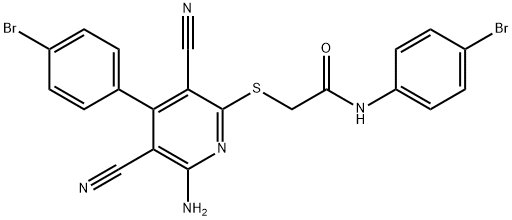 2-{[6-amino-4-(4-bromophenyl)-3,5-dicyano-2-pyridinyl]sulfanyl}-N-(4-bromophenyl)acetamide Struktur