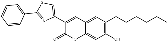 6-hexyl-7-hydroxy-3-(2-phenyl-1,3-thiazol-4-yl)-2H-chromen-2-one Struktur