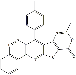 9-methyl-7-(4-methylphenyl)-11H-[1,3]oxazino[4'',5'':4',5']thieno[3',2':5,6]pyrido[3,2-c]cinnolin-11-one Struktur