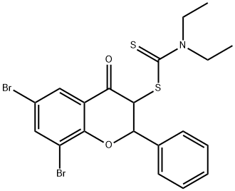 6,8-dibromo-4-oxo-2-phenyl-3,4-dihydro-2H-chromen-3-yl diethyldithiocarbamate Struktur