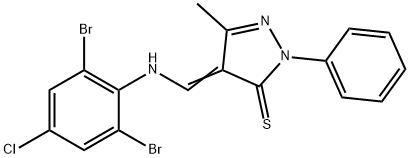 4-[(2,6-dibromo-4-chloroanilino)methylene]-5-methyl-2-phenyl-2,4-dihydro-3H-pyrazole-3-thione Struktur