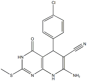 7-amino-5-(4-chlorophenyl)-2-(methylsulfanyl)-4-oxo-3,4,5,8-tetrahydropyrido[2,3-d]pyrimidine-6-carbonitrile Struktur