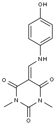 5-[(4-hydroxyanilino)methylene]-1,3-dimethyl-2,4,6(1H,3H,5H)-pyrimidinetrione Struktur