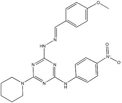 4-methoxybenzaldehyde [4-{4-nitroanilino}-6-(1-piperidinyl)-1,3,5-triazin-2-yl]hydrazone Struktur