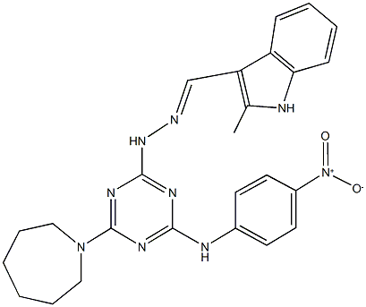 2-methyl-1H-indole-3-carbaldehyde (4-(1-azepanyl)-6-{4-nitroanilino}-1,3,5-triazin-2-yl)hydrazone Struktur