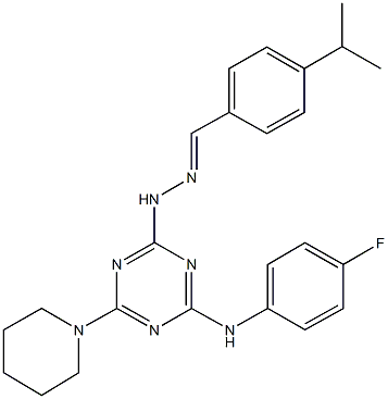 4-isopropylbenzaldehyde [4-(4-fluoroanilino)-6-(1-piperidinyl)-1,3,5-triazin-2-yl]hydrazone Struktur