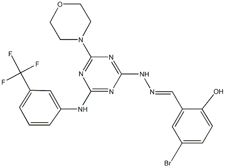 5-bromo-2-hydroxybenzaldehyde {4-(4-morpholinyl)-6-[3-(trifluoromethyl)anilino]-1,3,5-triazin-2-yl}hydrazone Struktur