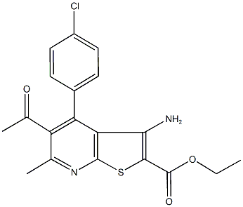 ethyl 5-acetyl-3-amino-4-(4-chlorophenyl)-6-methylthieno[2,3-b]pyridine-2-carboxylate Struktur