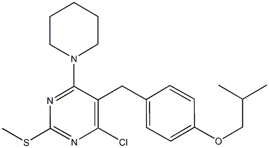 4-chloro-5-(4-isobutoxybenzyl)-2-(methylsulfanyl)-6-(1-piperidinyl)pyrimidine Struktur