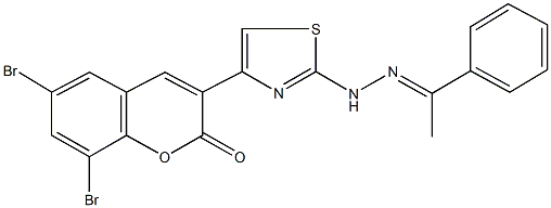 6,8-dibromo-3-{2-[2-(1-phenylethylidene)hydrazino]-1,3-thiazol-4-yl}-2H-chromen-2-one Struktur