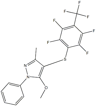 5-methoxy-3-methyl-1-phenyl-4-{[2,3,5,6-tetrafluoro-4-(trifluoromethyl)phenyl]sulfanyl}-1H-pyrazole Struktur