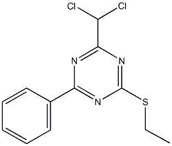 2-(dichloromethyl)-4-(ethylsulfanyl)-6-phenyl-1,3,5-triazine Struktur