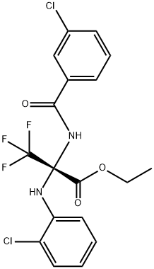 ethyl 2-(2-chloroanilino)-2-[(3-chlorobenzoyl)amino]-3,3,3-trifluoropropanoate Struktur