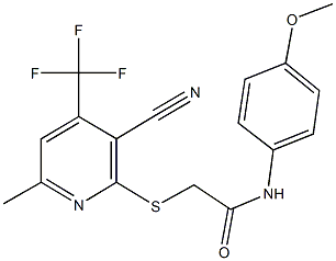 2-{[3-cyano-6-methyl-4-(trifluoromethyl)-2-pyridinyl]sulfanyl}-N-(4-methoxyphenyl)acetamide Struktur