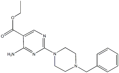 ethyl 4-amino-2-(4-benzyl-1-piperazinyl)-5-pyrimidinecarboxylate Struktur