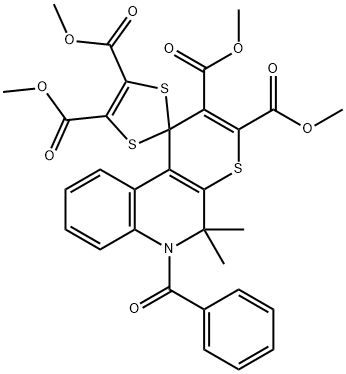 6-benzoyl-2,3,4',5'-tetrakis(methoxycarbonyl)-5,5-dimethyl-5,6-dihydrospiro(1H-thiopyrano[2,3-c]quinoline-1,2'-[1',3']-dithiole) Struktur