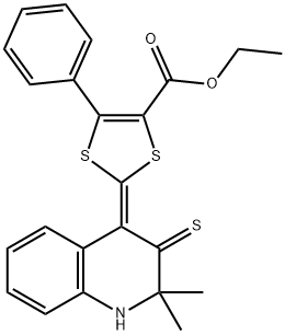 ethyl 2-(2,2-dimethyl-3-thioxo-2,3-dihydro-4(1H)-quinolinylidene)-5-phenyl-1,3-dithiole-4-carboxylate Struktur