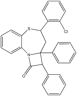 4-(2-chlorophenyl)-2,2a-diphenyl-2,2a,3,4-tetrahydro-1H-azeto[2,1-d][1,5]benzothiazepin-1-one Struktur