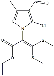 ethyl 2-(5-chloro-4-formyl-3-methyl-1H-pyrazol-1-yl)-3,3-bis(methylsulfanyl)acrylate Struktur