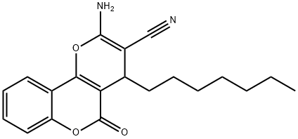 2-amino-4-heptyl-5-oxo-4H,5H-pyrano[3,2-c]chromene-3-carbonitrile Struktur