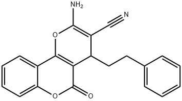 2-amino-5-oxo-4-phenethyl-4H,5H-pyrano[3,2-c]chromene-3-carbonitrile Struktur