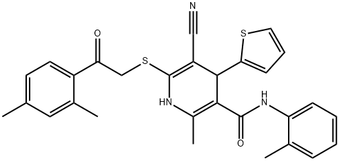 5-cyano-6-{[2-(2,4-dimethylphenyl)-2-oxoethyl]sulfanyl}-2-methyl-N-(2-methylphenyl)-4-(2-thienyl)-1,4-dihydro-3-pyridinecarboxamide Struktur