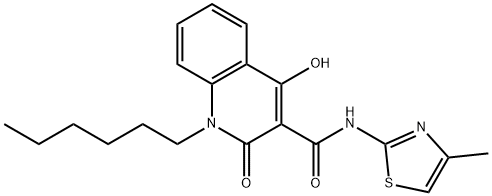 1-hexyl-4-hydroxy-N-(4-methyl-1,3-thiazol-2-yl)-2-oxo-1,2-dihydro-3-quinolinecarboxamide Struktur