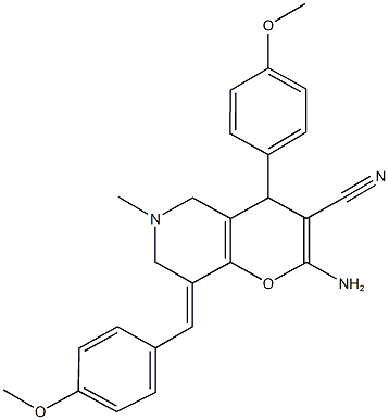 2-amino-8-(4-methoxybenzylidene)-4-(4-methoxyphenyl)-6-methyl-5,6,7,8-tetrahydro-4H-pyrano[3,2-c]pyridine-3-carbonitrile Struktur