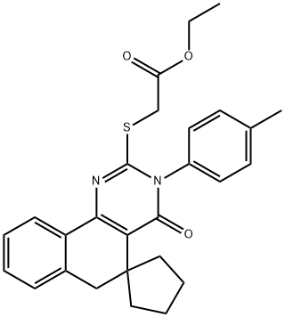 ethyl {[3-(4-methylphenyl)-4-oxo-3,4,5,6-tetrahydrospiro(benzo[h]quinazoline-5,1'-cyclopentane)-2-yl]sulfanyl}acetate Struktur