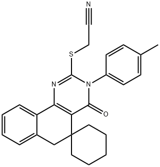 2-[(cyanomethyl)sulfanyl]-3-(4-methylphenyl)-4-oxo-3,4,5,6-tetrahydrospiro(benzo[h]quinazoline-5,1'-cyclohexane) Struktur