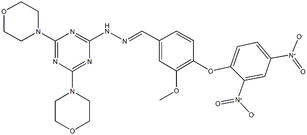 4-({2,4-bisnitrophenyl}oxy)-3-(methyloxy)benzaldehyde (4,6-dimorpholin-4-yl-1,3,5-triazin-2-yl)hydrazone Struktur