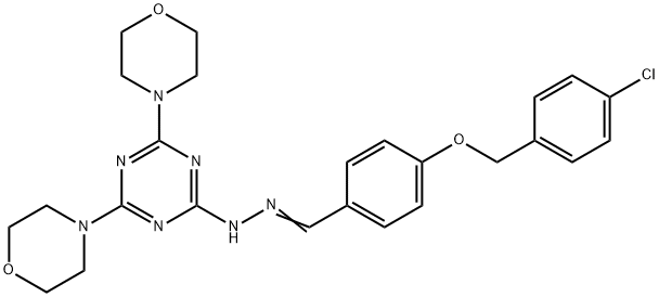 4-[(4-chlorobenzyl)oxy]benzaldehyde [4,6-di(4-morpholinyl)-1,3,5-triazin-2-yl]hydrazone Struktur