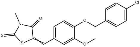 5-{4-[(4-chlorobenzyl)oxy]-3-methoxybenzylidene}-3-methyl-2-thioxo-1,3-thiazolidin-4-one Struktur